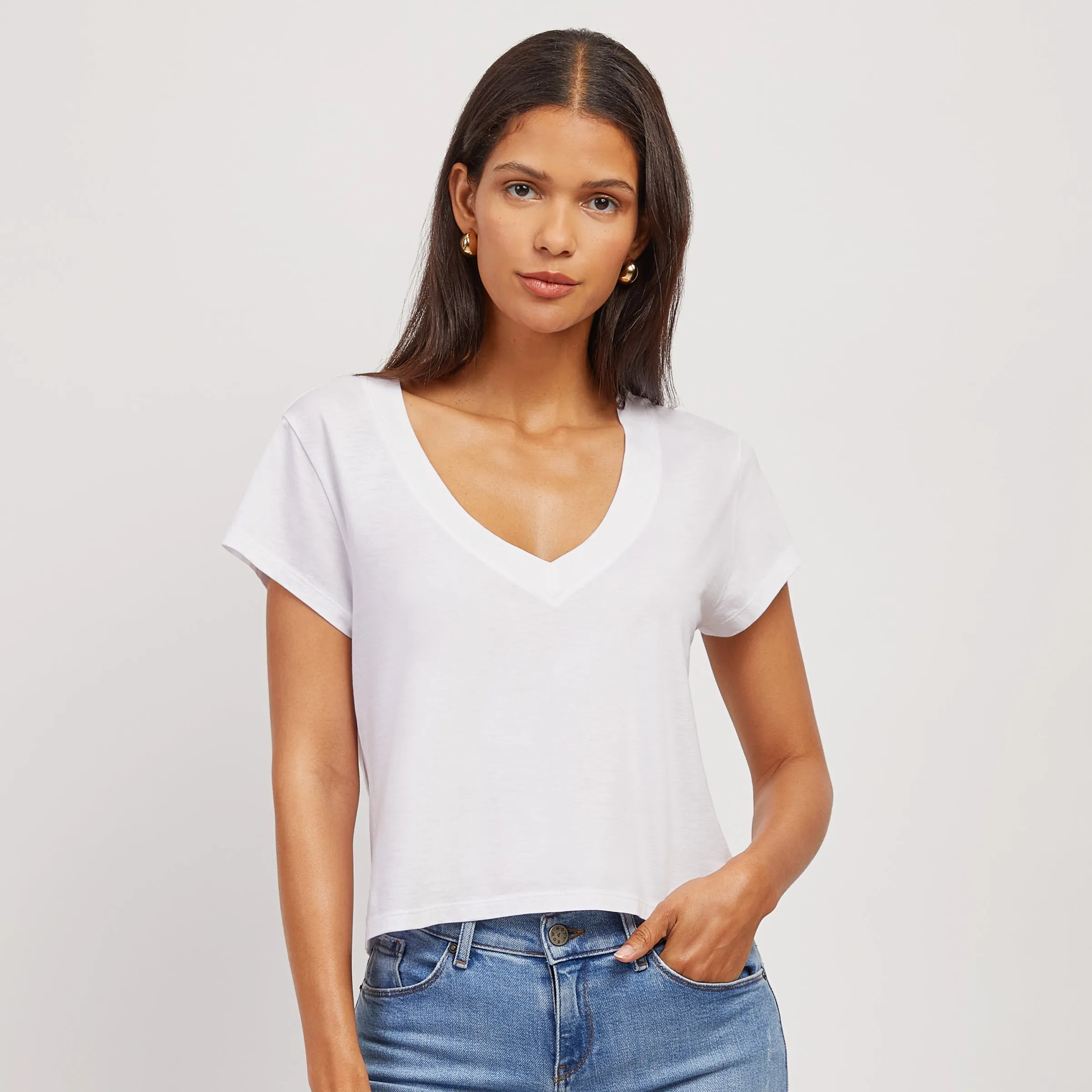 The Cotton Boxy Deep V-Neck Tee