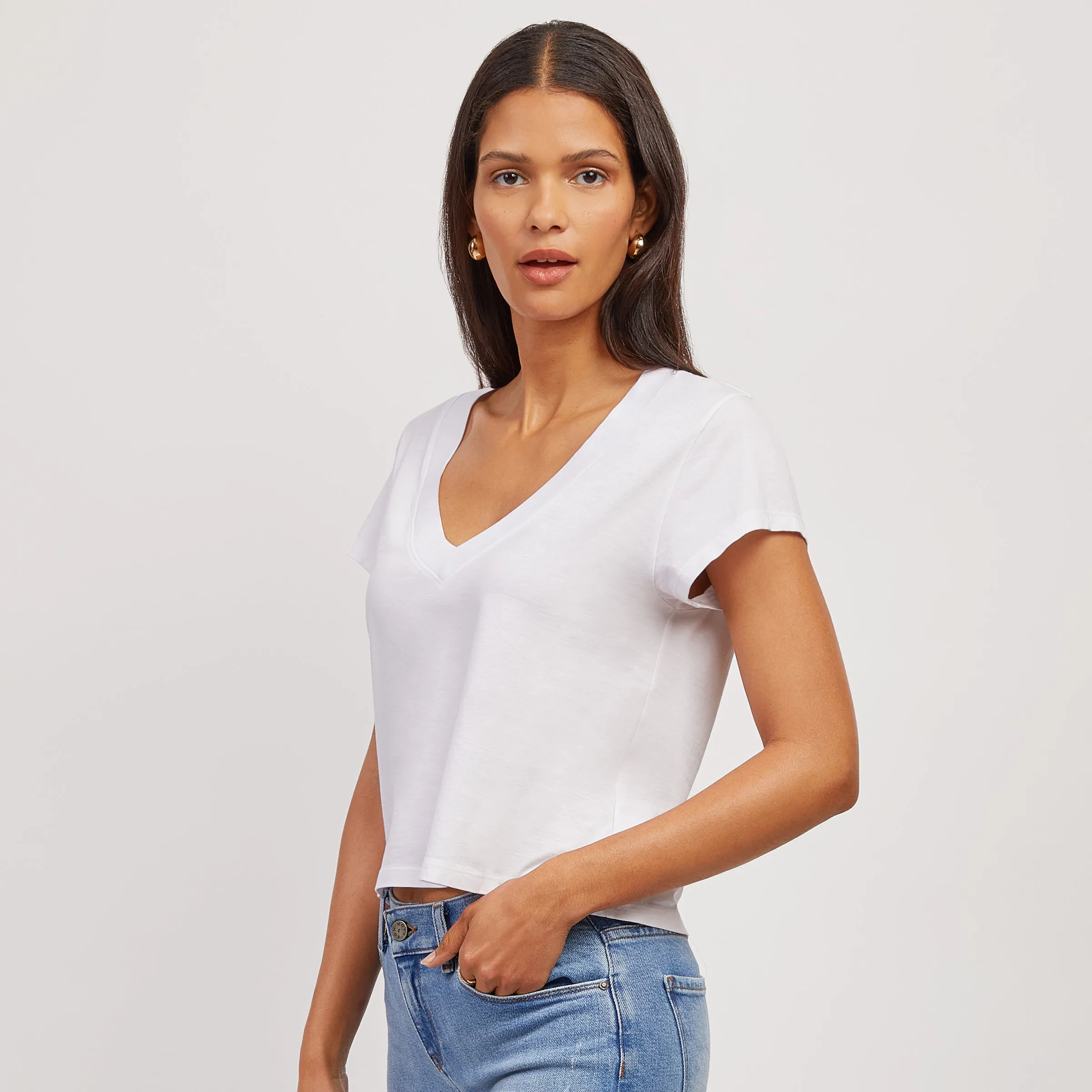 The Cotton Boxy Deep V-Neck Tee