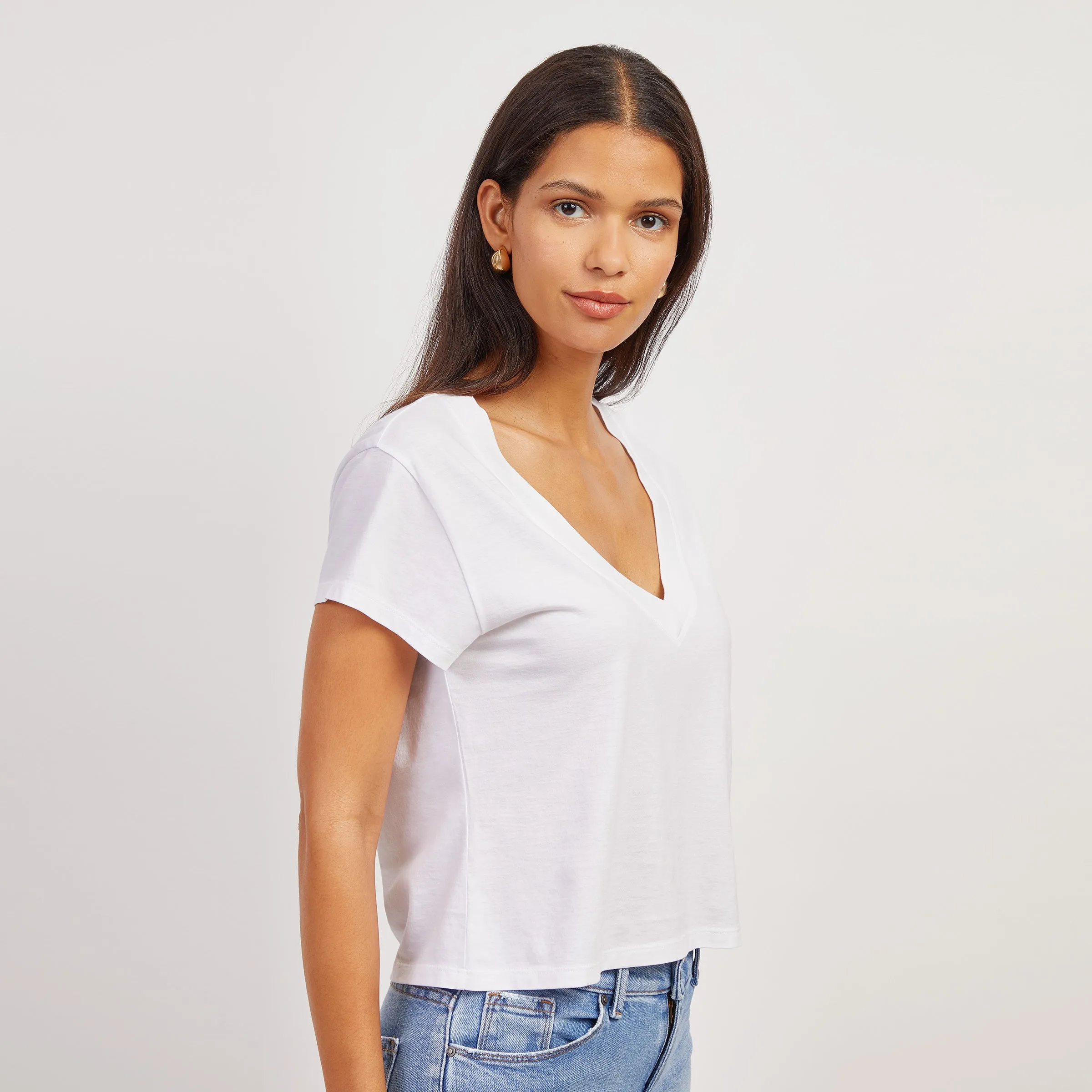 The Cotton Boxy Deep V-Neck Tee