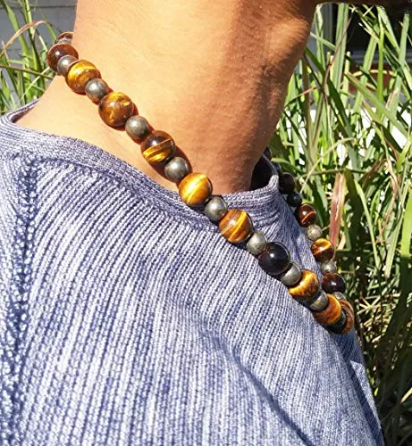 Tigers Eye and Pyrite Necklace for Men - Magnetic Clasp Necklace