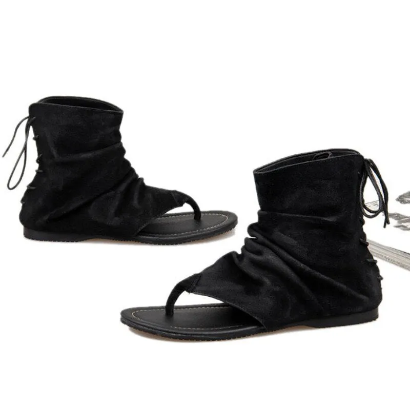 Vintage Roman Style Lace-up Pleated Leather High Top Gladiator Sandals for Men