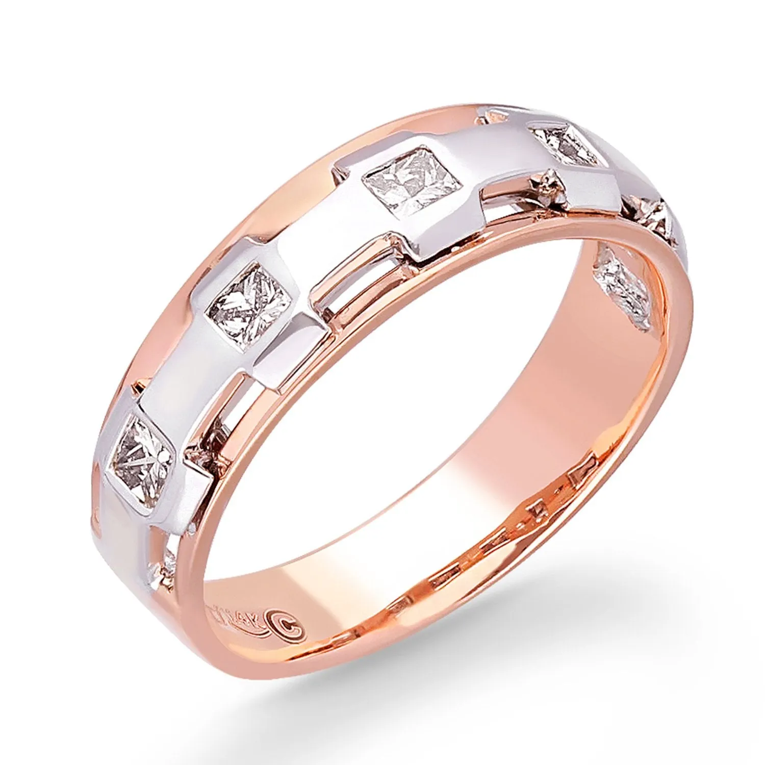 White and Rose Gold Diamond Men's Ring