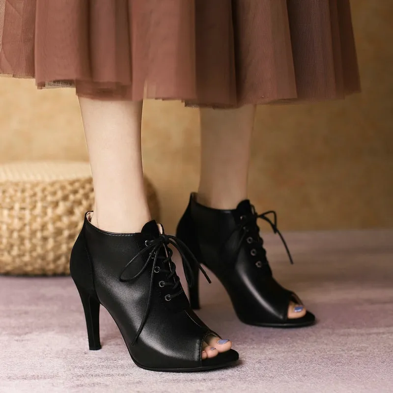 Women's Elegant Solid Color Peep Toe Lace-up Party High Heel Shoes