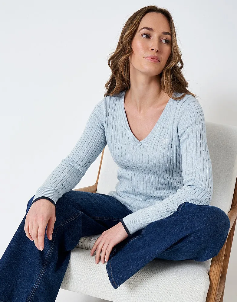 Women's Heritage V Neck Cable Knit Jumper from Crew Clothing Company