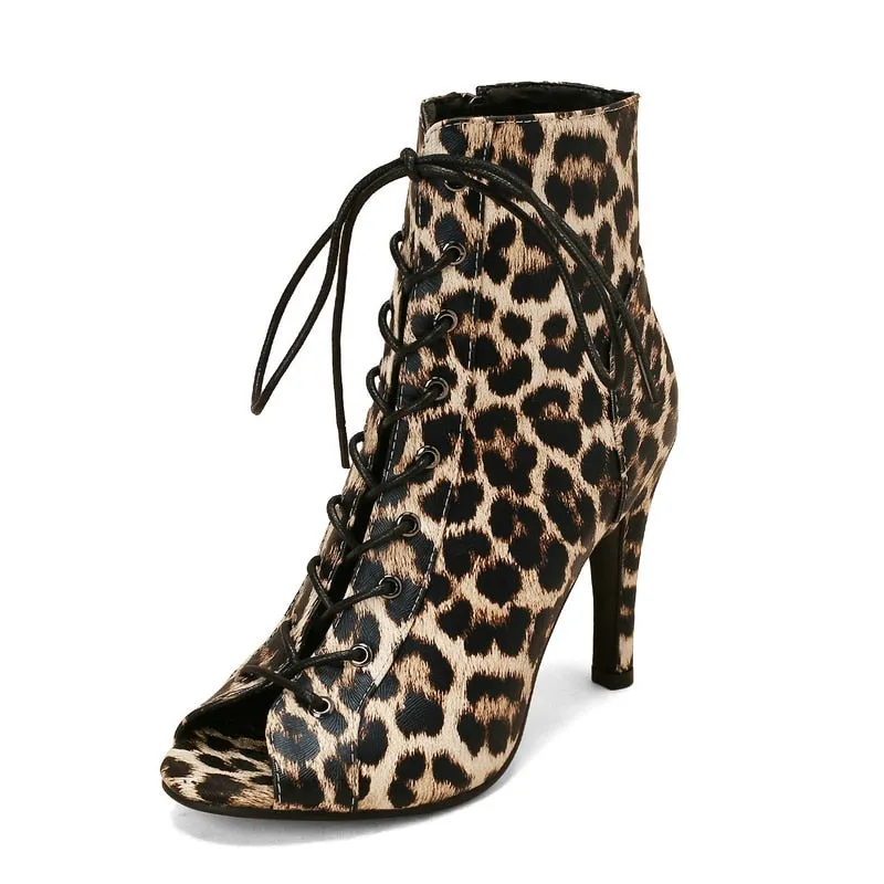 Women's Indoor Dance Fashion Leopard Peep Toe High Heel Gladiator Shoes