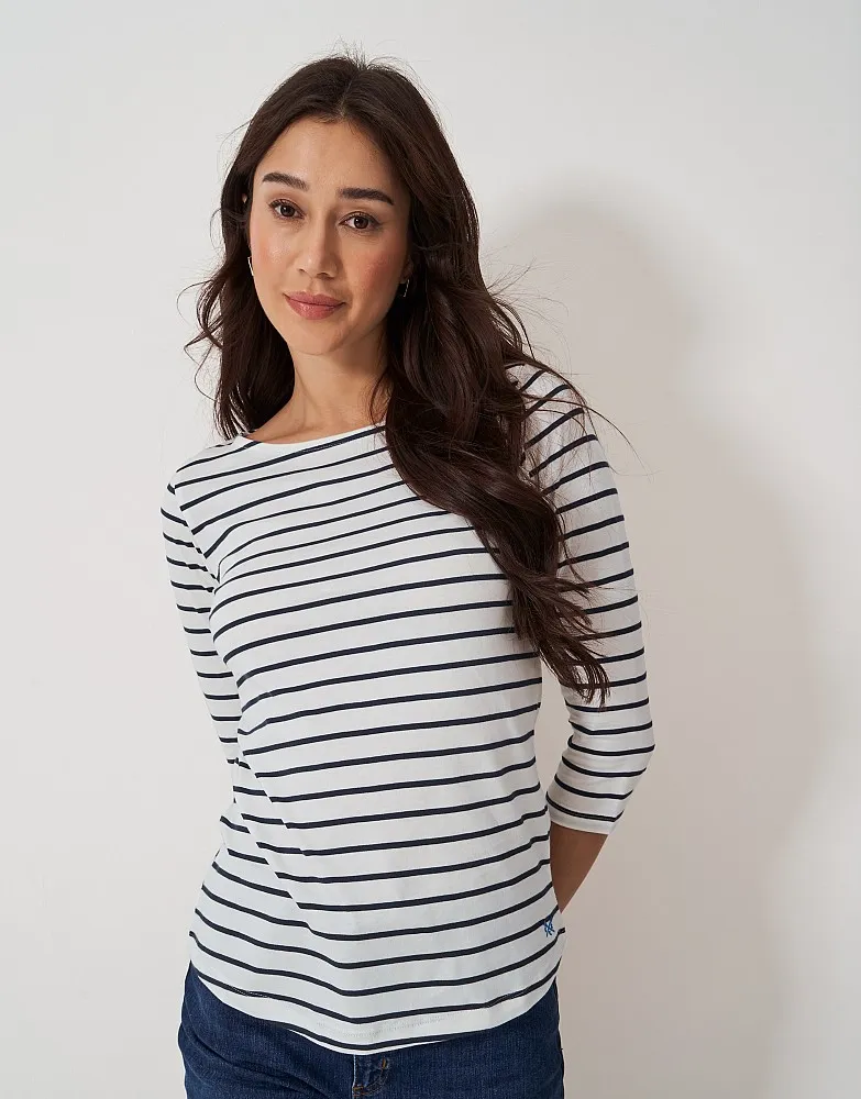 Women's White Stripe Essential Cotton Breton from Crew Clothing Company