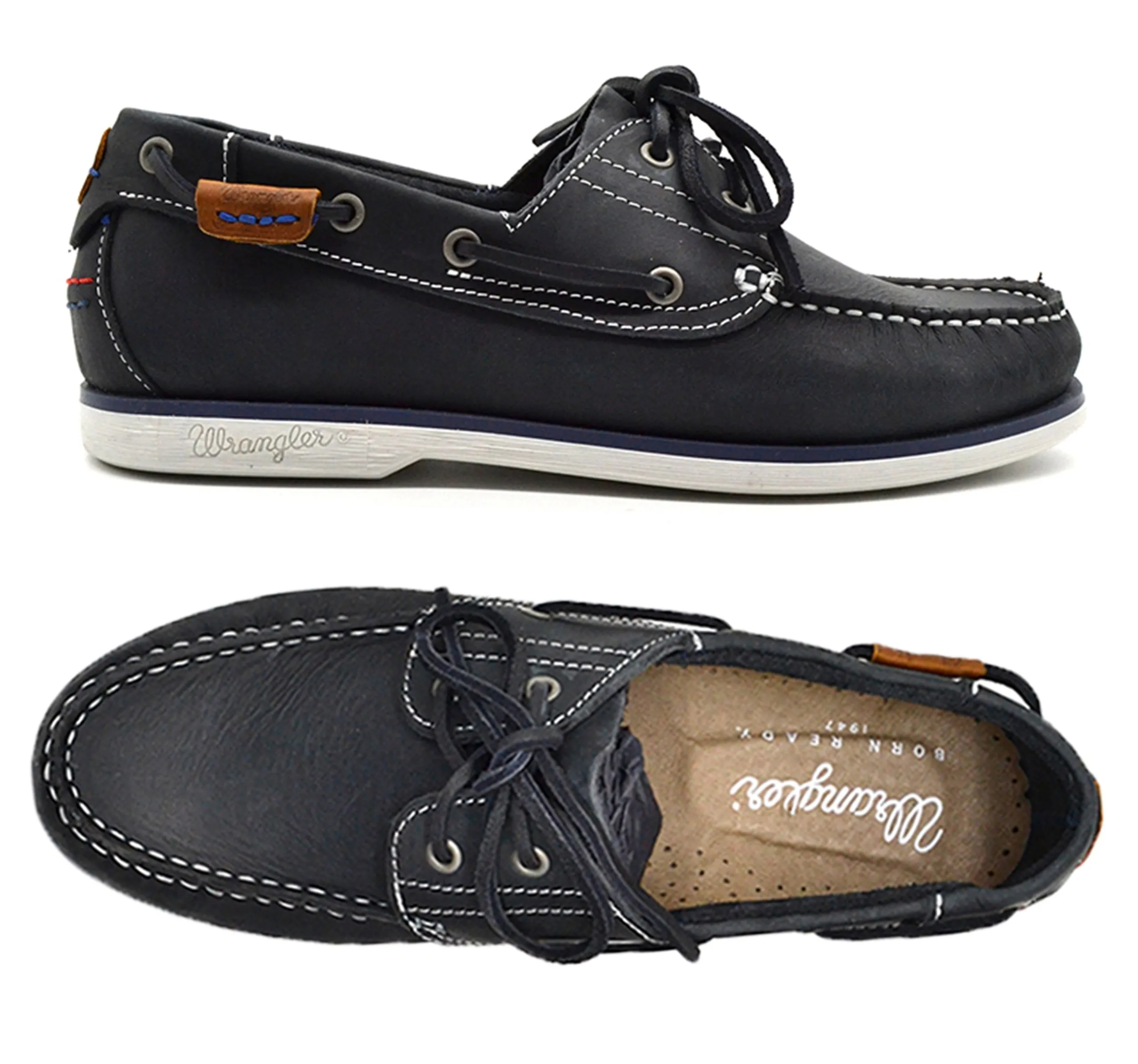 Wrangler Ocean Leather Boat Shoes Navy