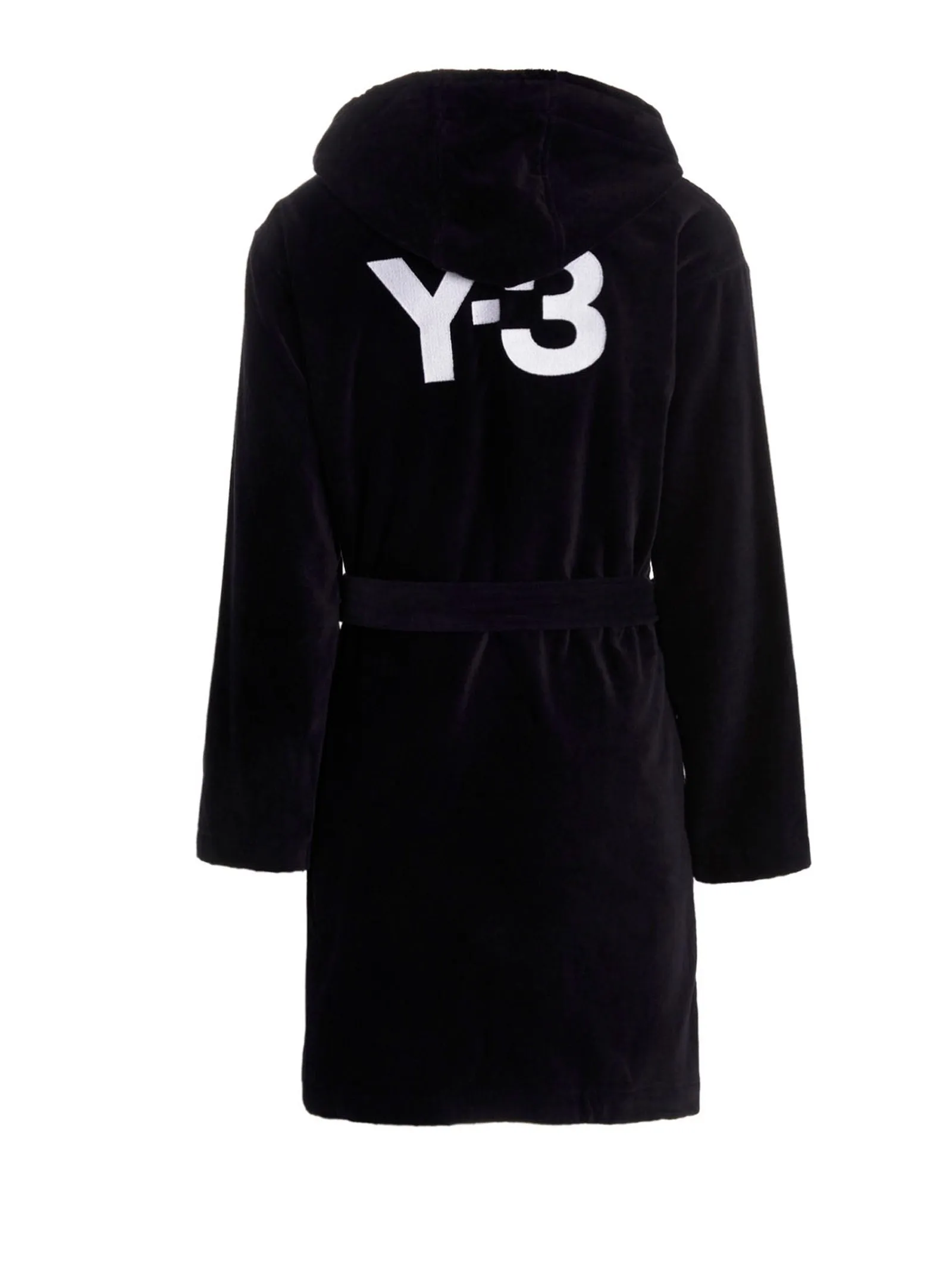 Y-3 Logo Printed Belted Hooded Bathrobe